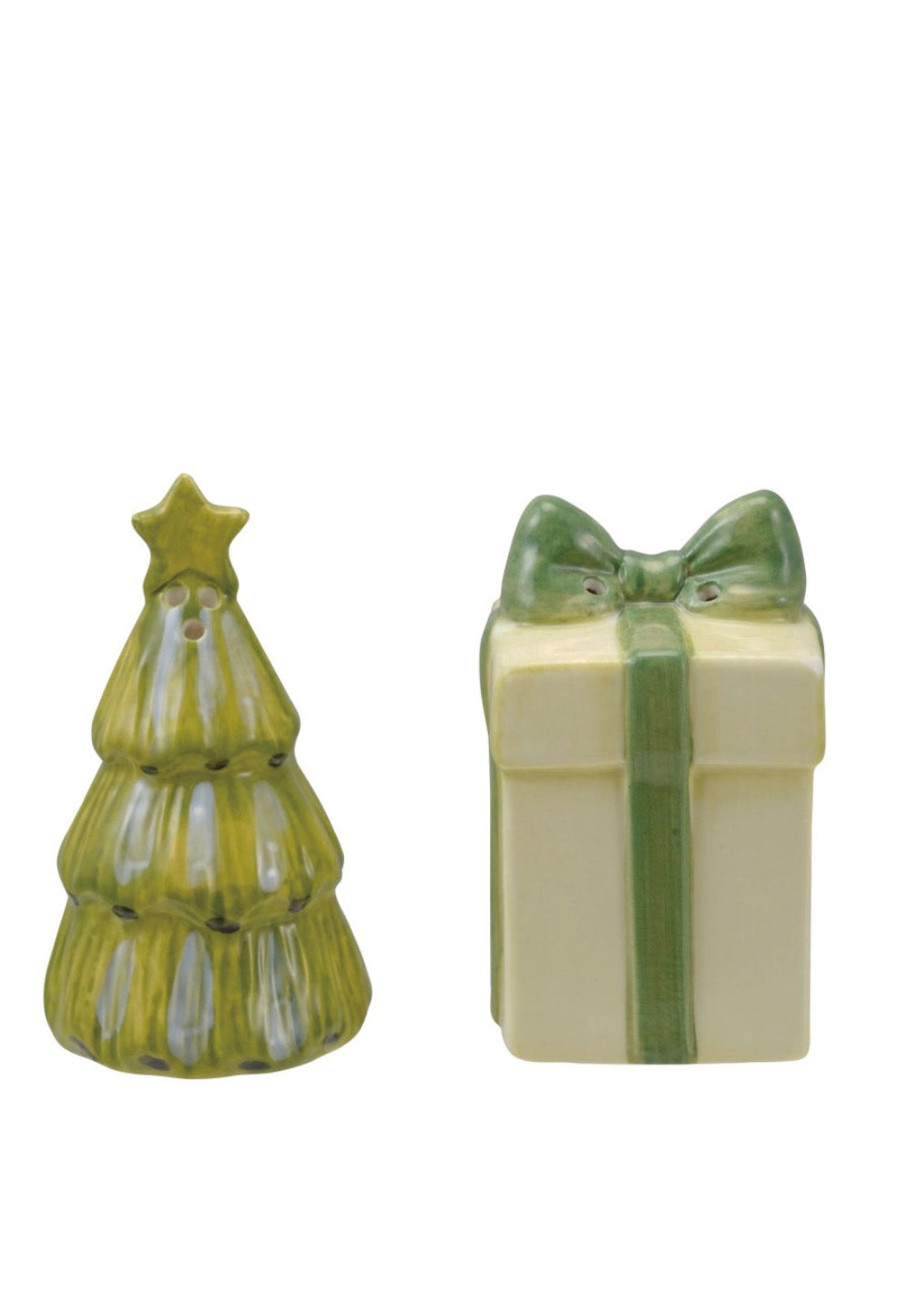 Hand-Painted Stoneware Gift & Tree Shaped Salt & Pepper Shakers, Set of 2