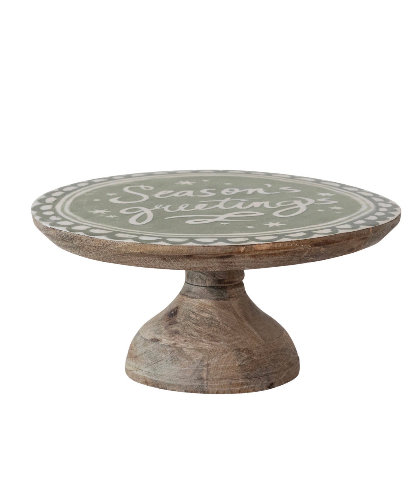 Enameled Mango Wood Pedestal "Season's Greetings", Natural