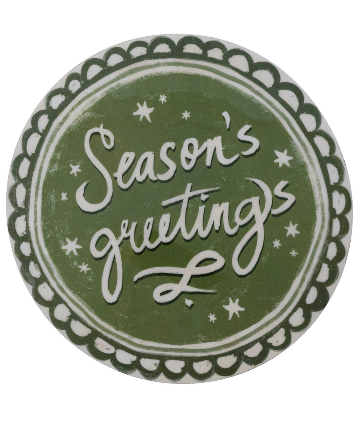 Enameled Mango Wood Pedestal "Season's Greetings", Natural