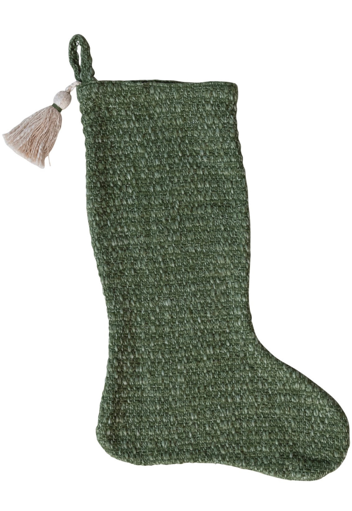 Stonewashed Woven Cotton Blend Slub Stocking with Tassel