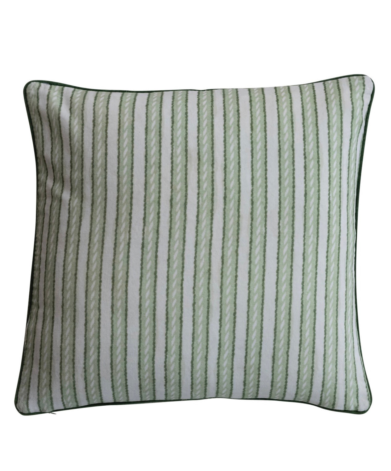 20" Square Cotton Printed Pillow with Embroidery, Piping & Cotton Velvet Striped Back
