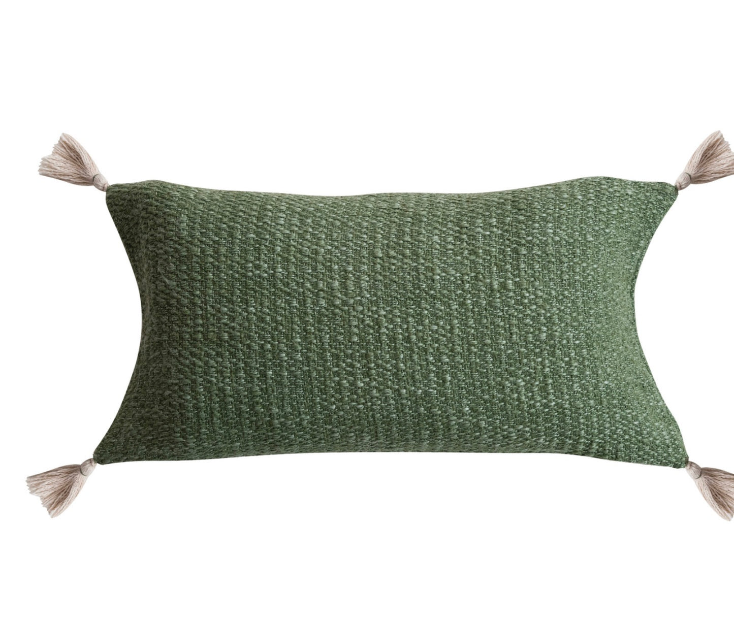 Stonewashed Woven Cotton Blend Slub Lumbar Pillow with Tassels