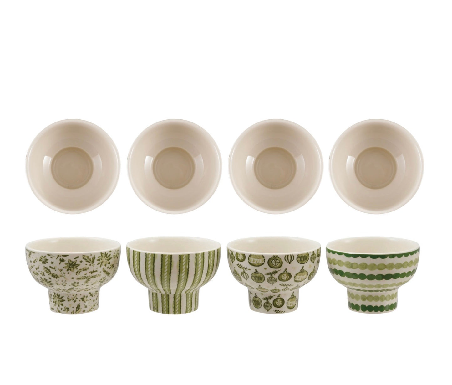 Stoneware Footed Bowl with Holiday Pattern, 4 Styles