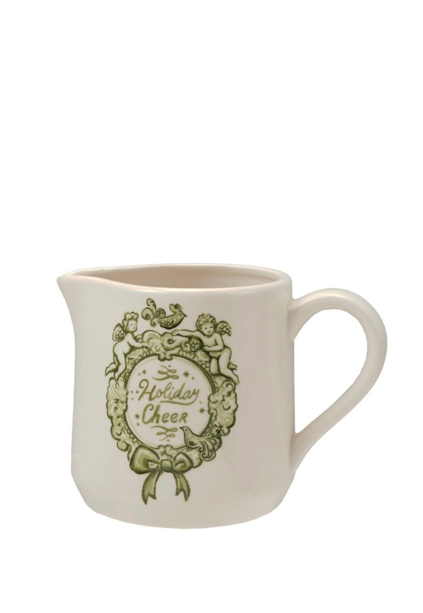 14 oz. Stoneware Creamer with Holiday Design "Holiday Cheer"