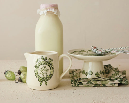 14 oz. Stoneware Creamer with Holiday Design "Holiday Cheer"