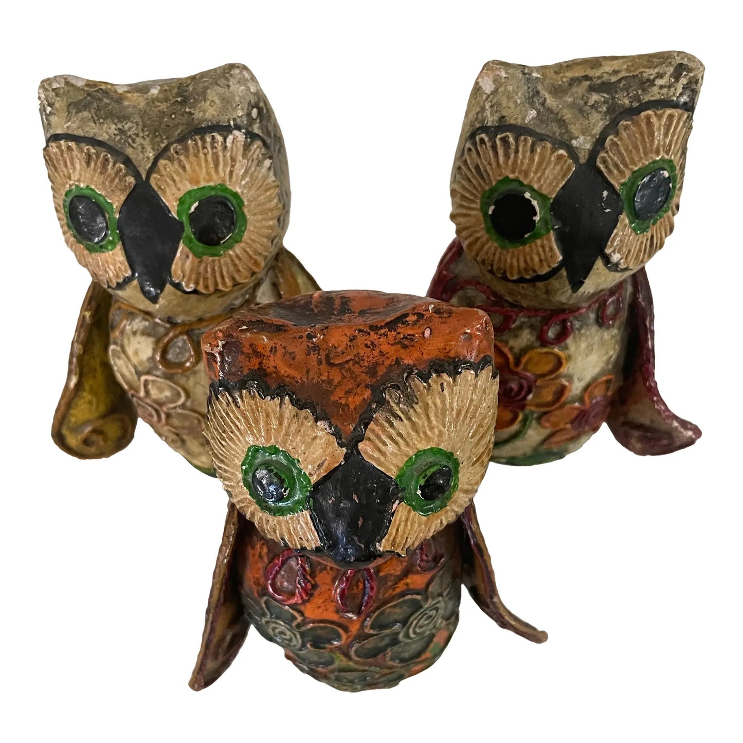 Vintage Paper Mache Owls Set of Three