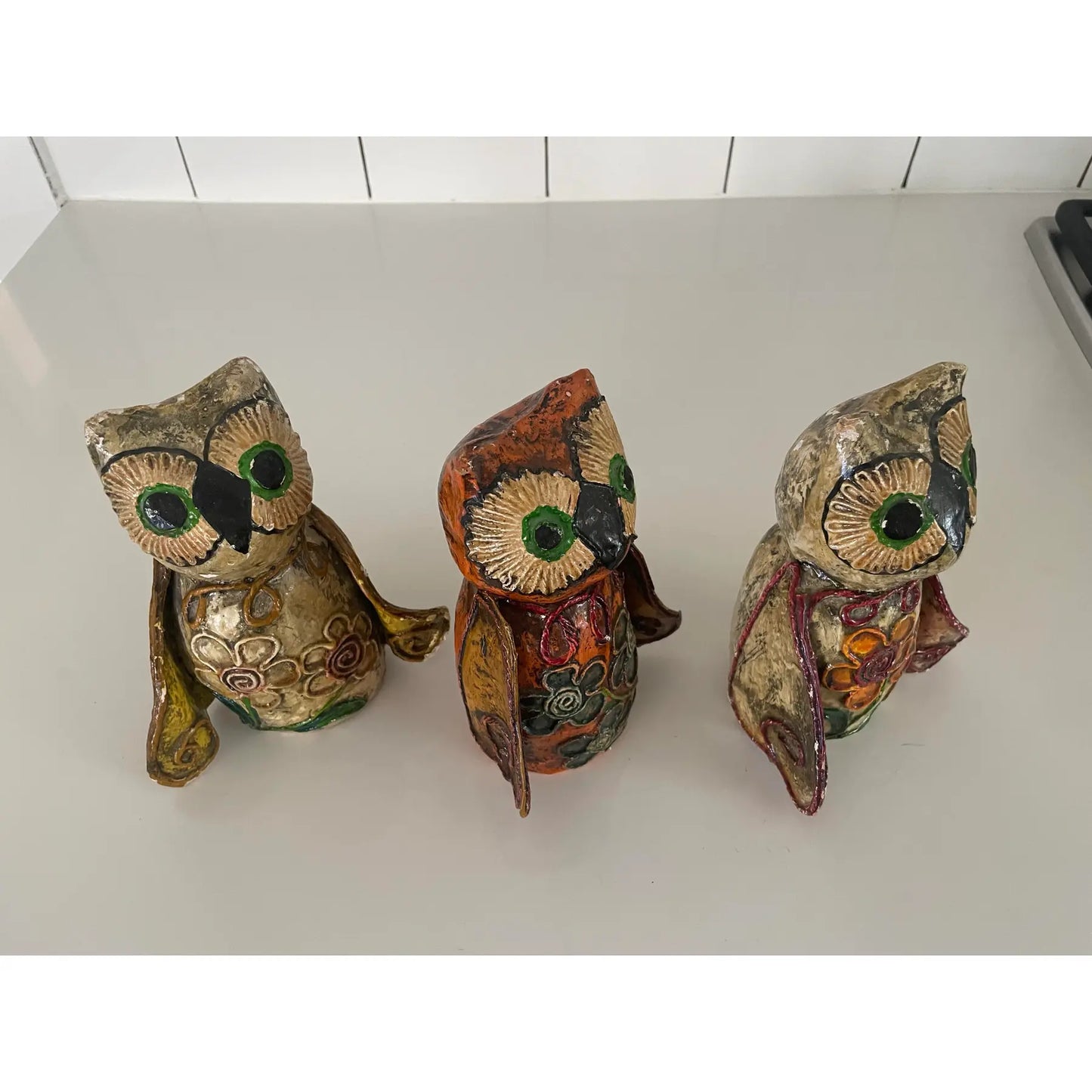 Vintage Paper Mache Owls Set of Three