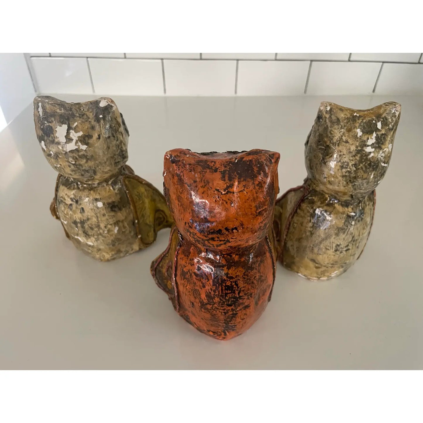 Vintage Paper Mache Owls Set of Three