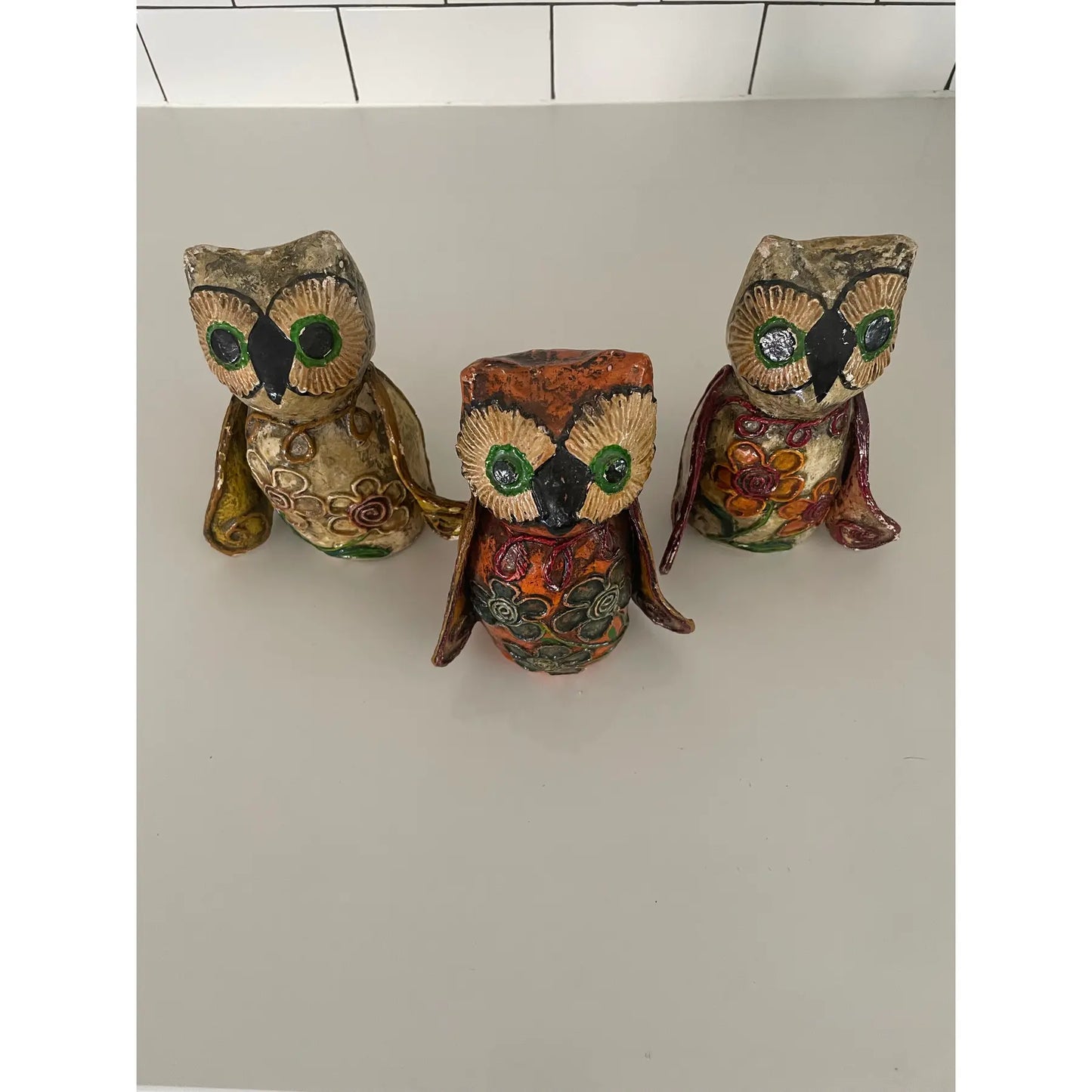 Vintage Paper Mache Owls Set of Three