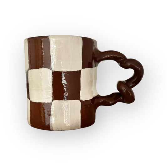 Terracotta Wiggle Mug White Check