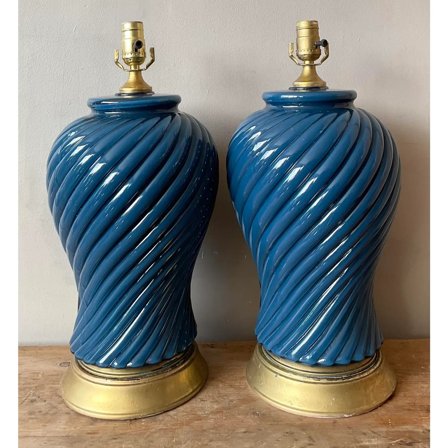 Vintage Pair Boho Painted Glass Lamps
