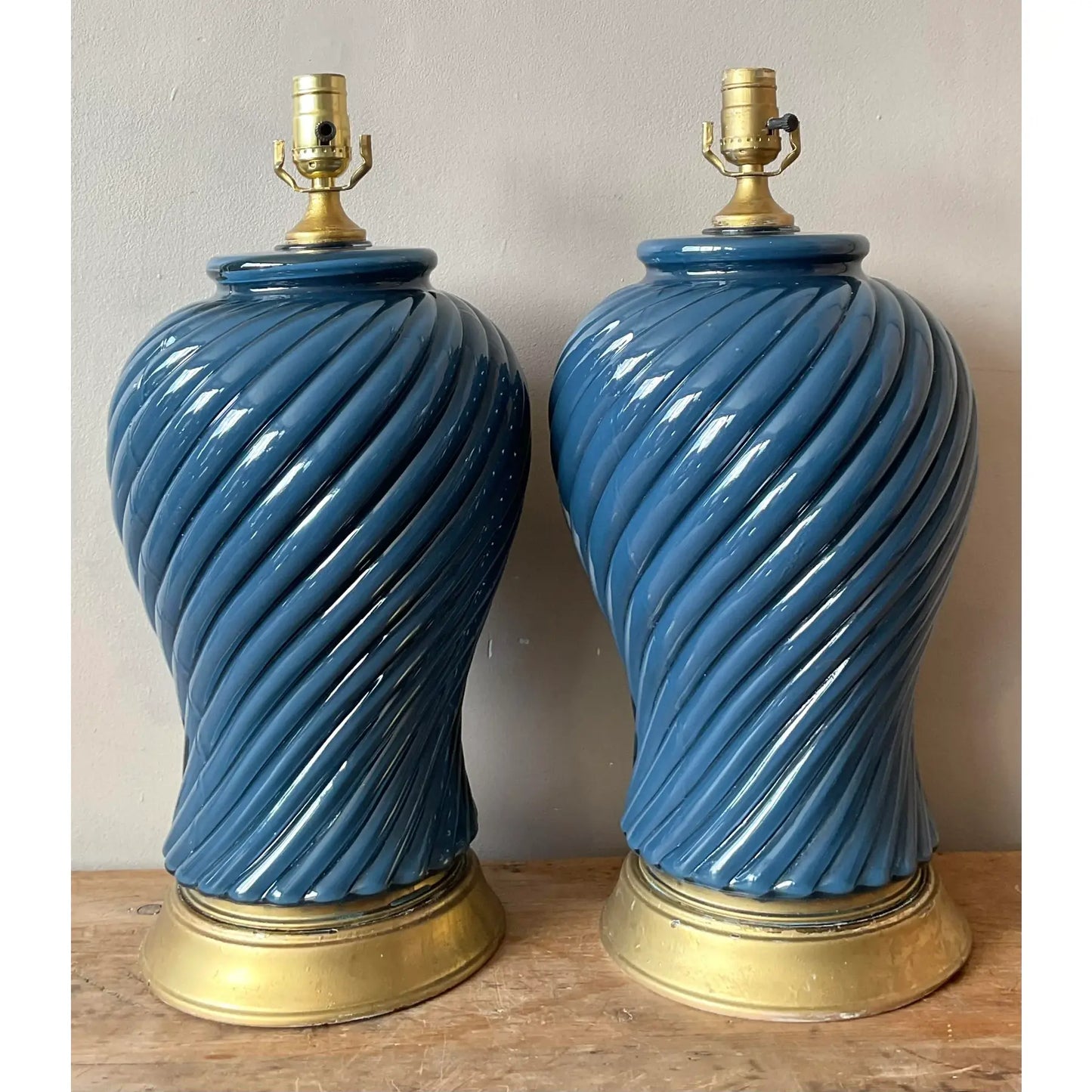 Vintage Pair Boho Painted Glass Lamps