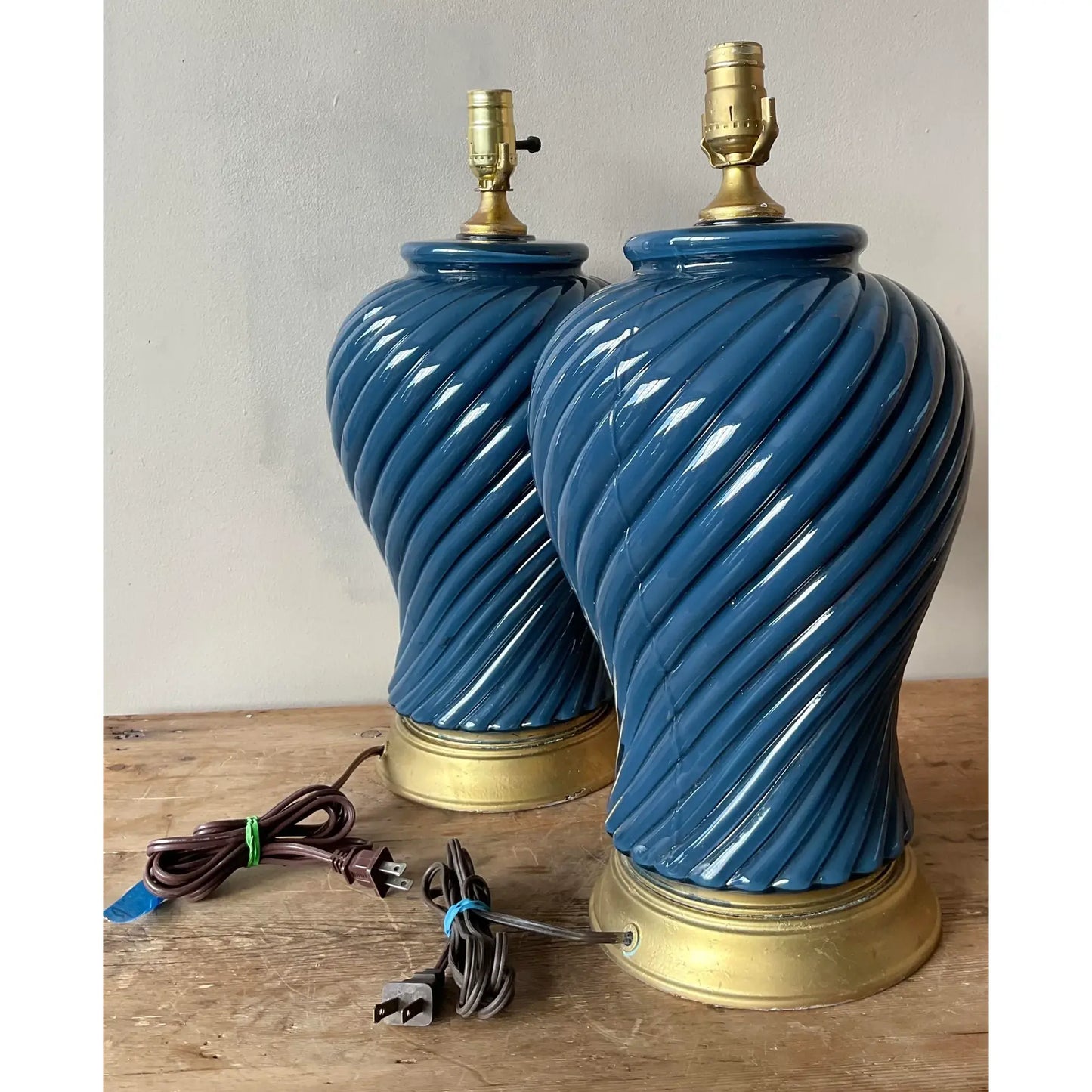 Vintage Pair Boho Painted Glass Lamps