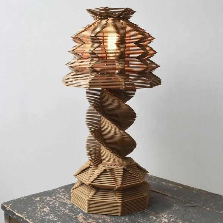 Vintage Folk Art Popsicle Stick Lamp