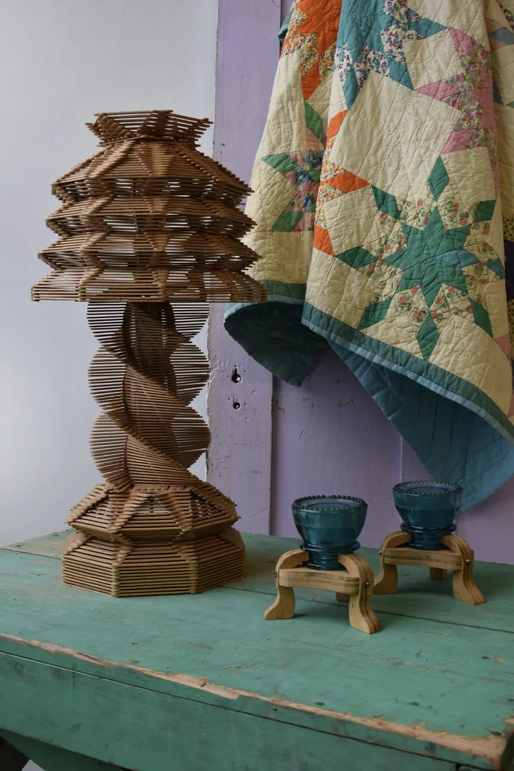 Vintage Folk Art Popsicle Stick Lamp