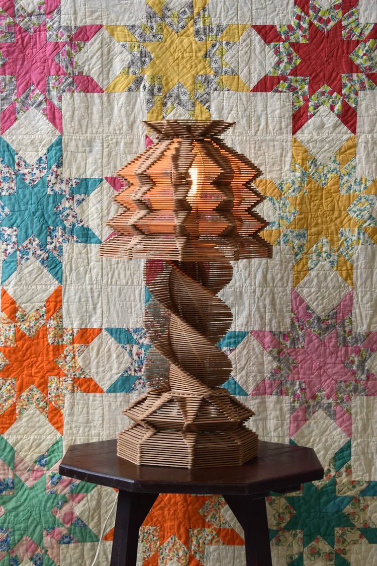 Vintage Folk Art Popsicle Stick Lamp