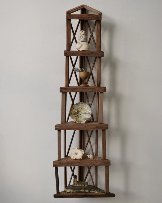 Vintage Folk Art Stepped Lattice Corner Shelf