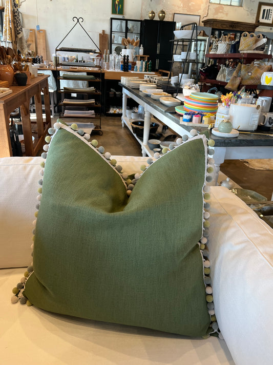 Green Linen Pillow with Trim