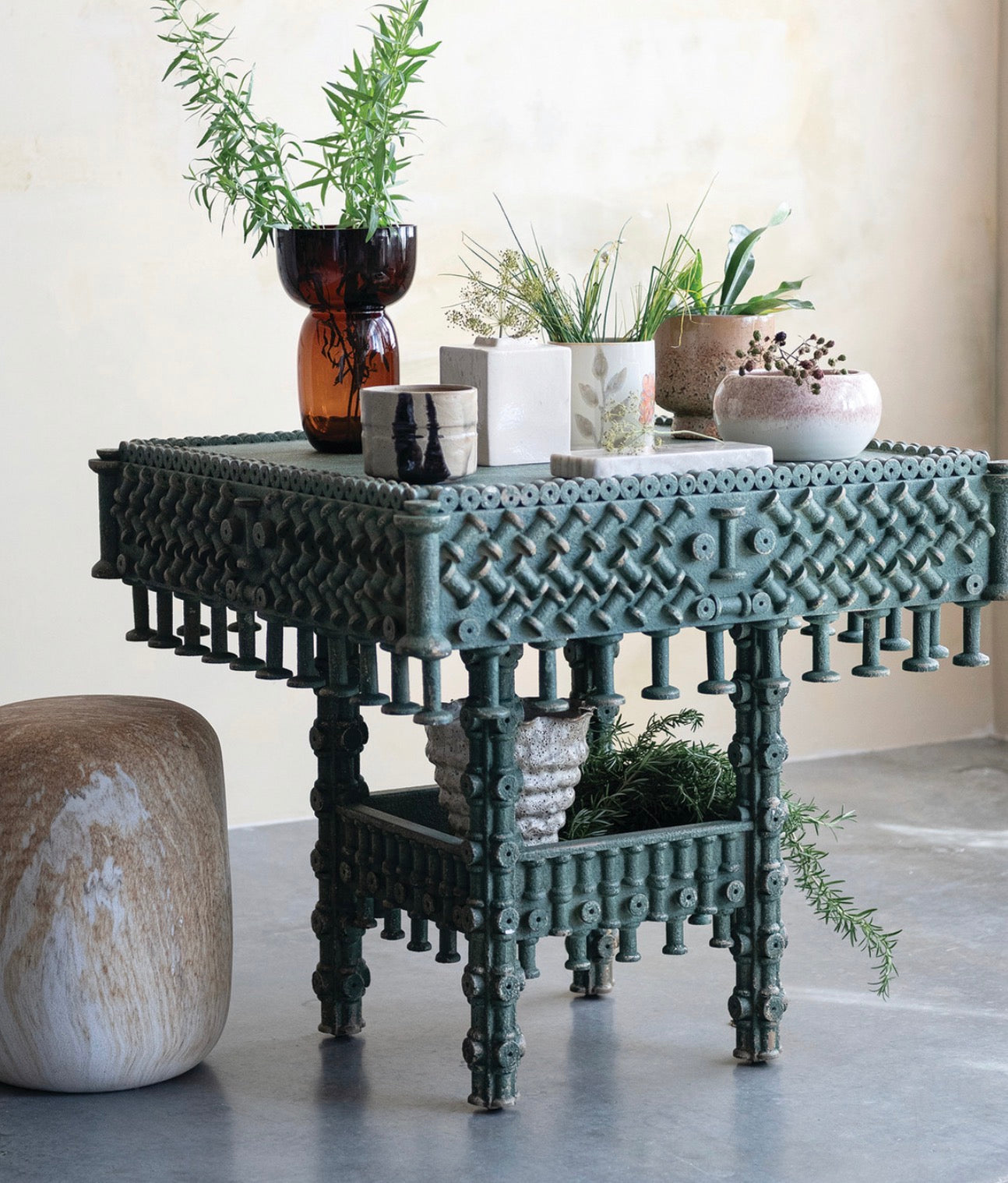 Carved Wood Tramp Art Spool Table