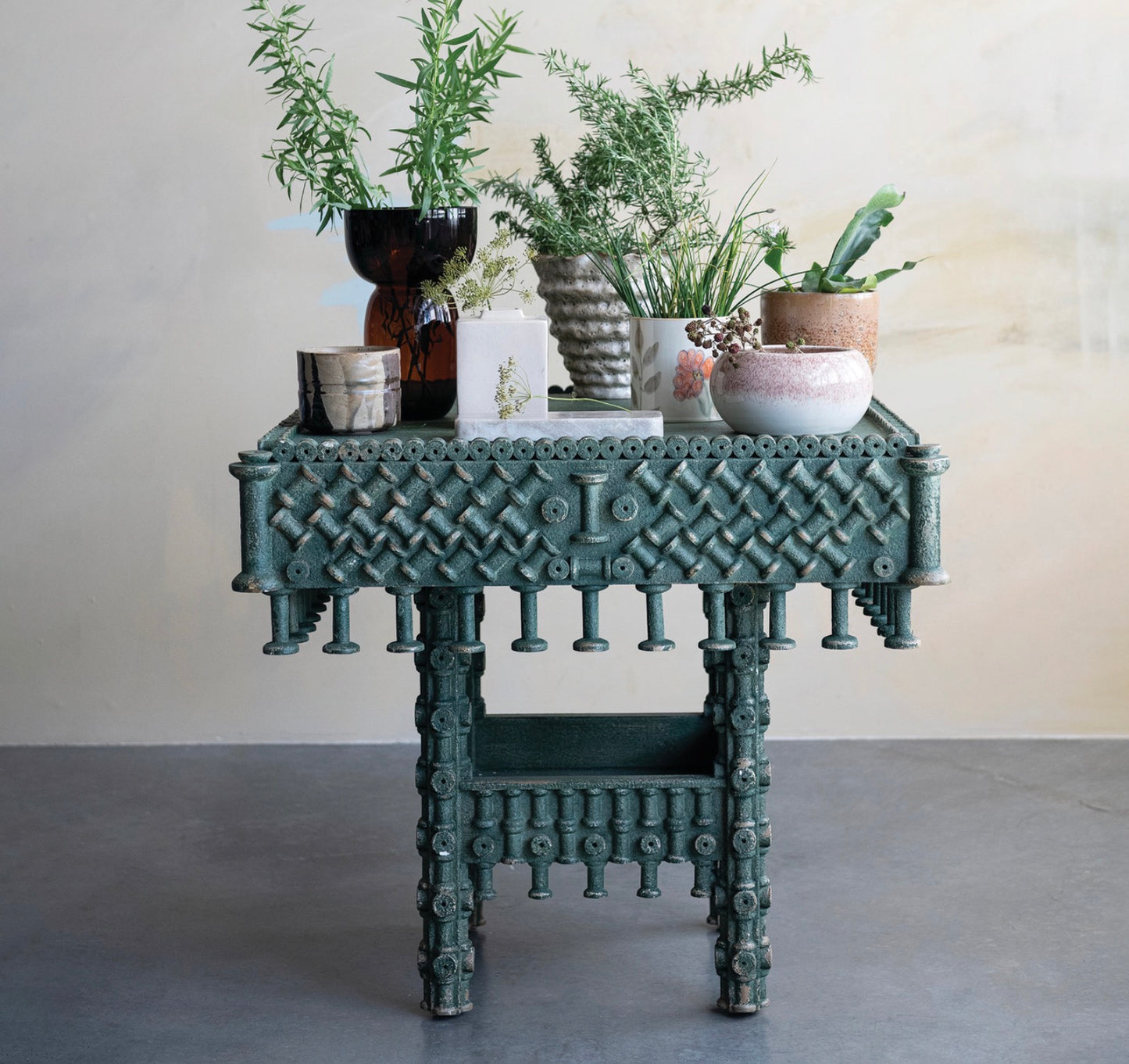 Carved Wood Tramp Art Spool Table