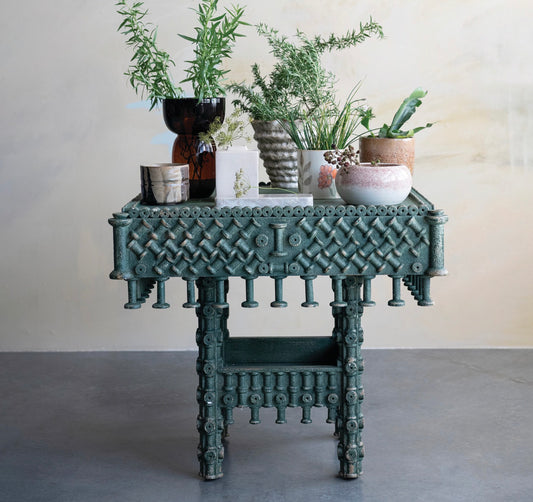 Carved Wood Tramp Art Spool Table