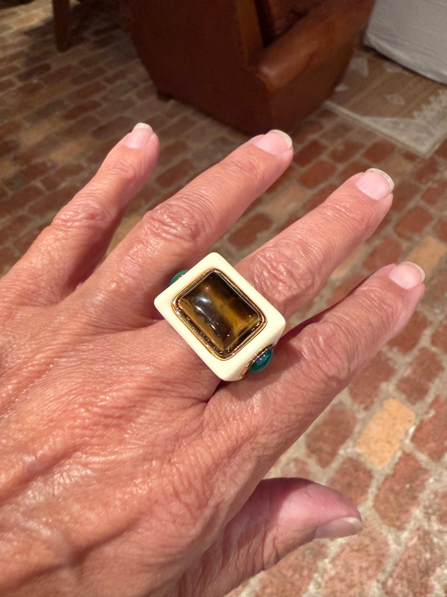 Ivory Resin / Tiger Eye Ring