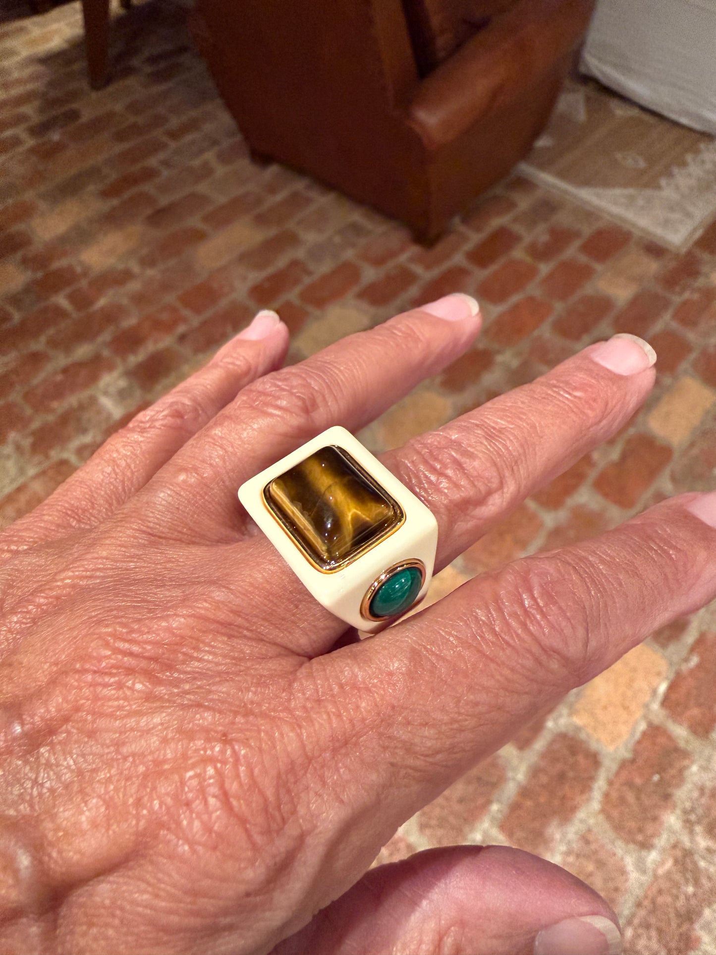 Ivory Resin / Tiger Eye Ring