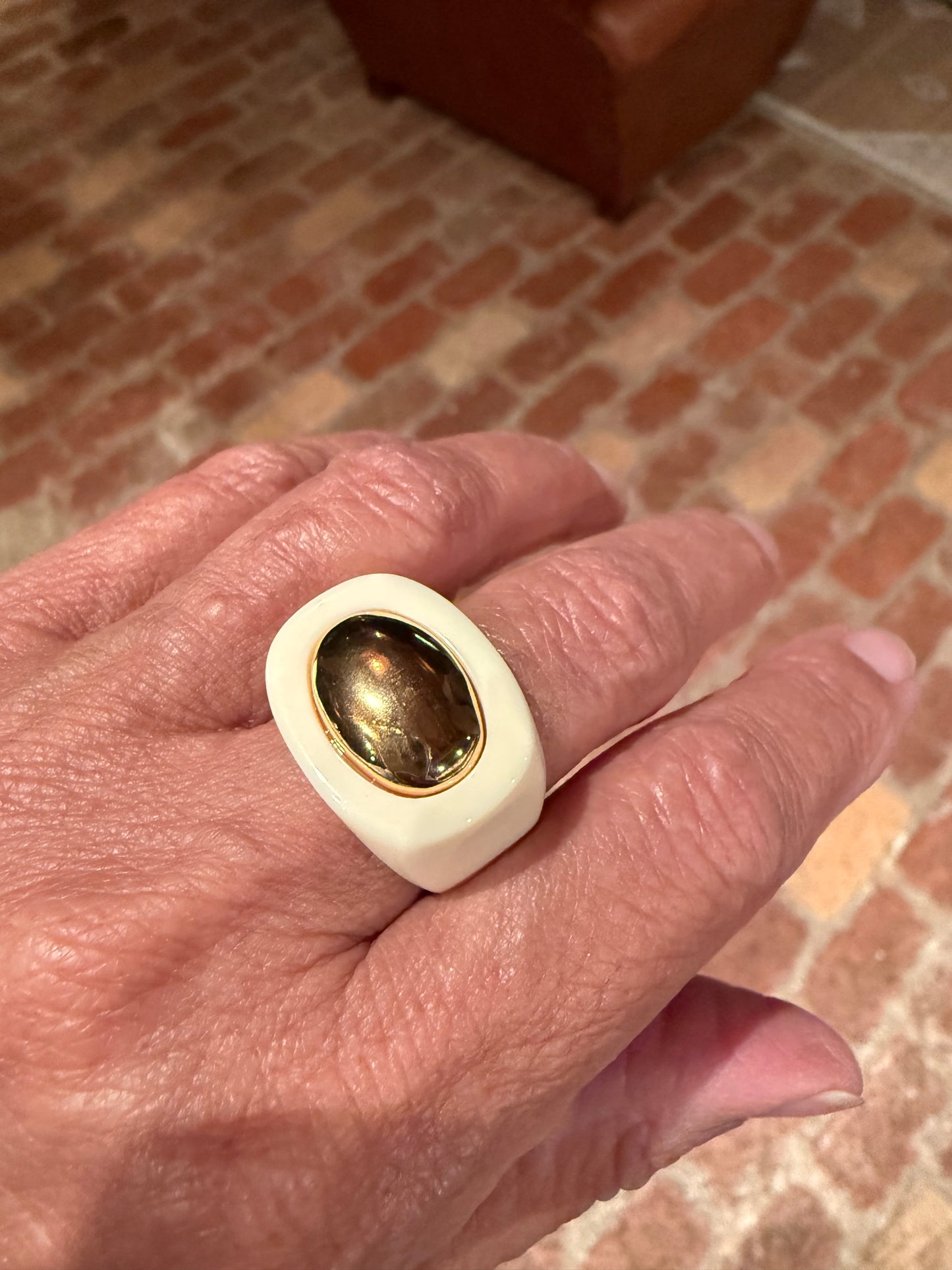 Ivory Resin Oval Gold Ring