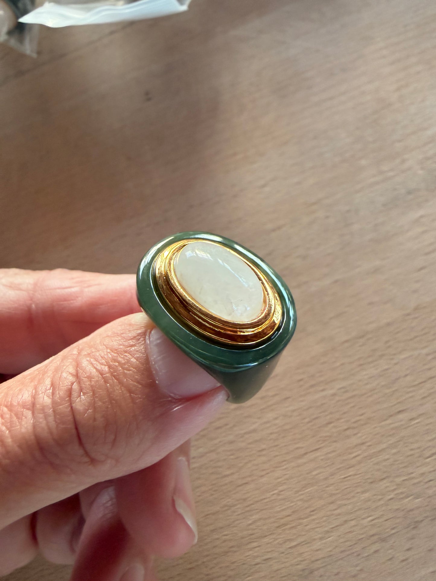 Jade Resin / Oval Moonstone Ring