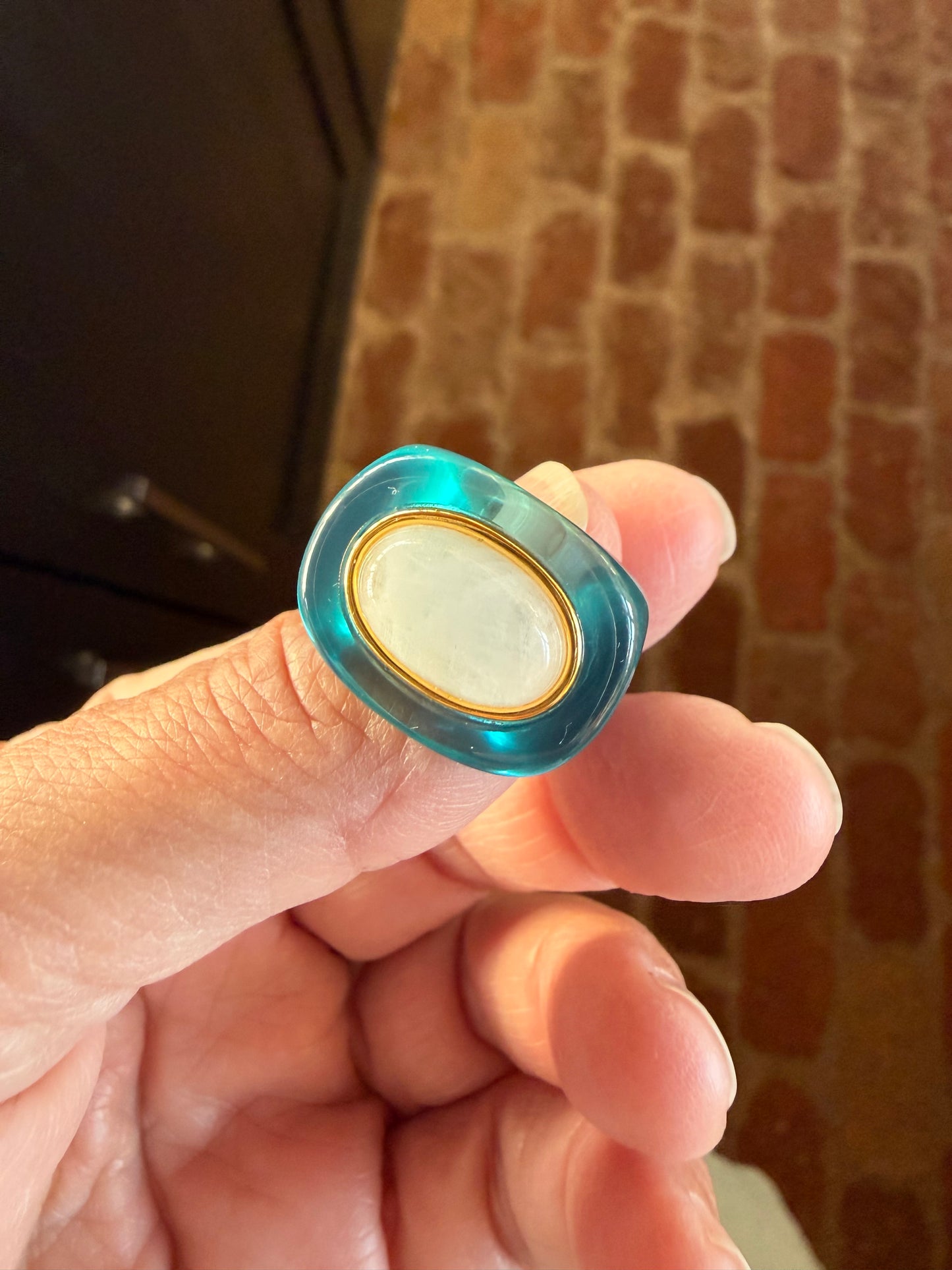 Jade Resin / Oval Moonstone Ring