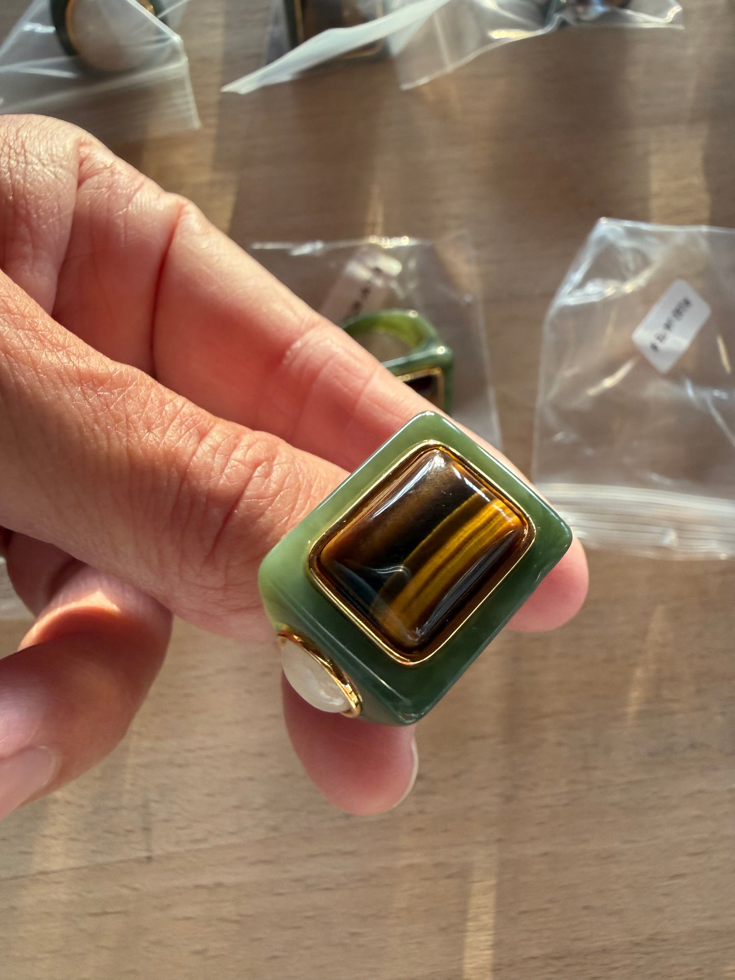 Jade Resin / Tigers Eye Ring