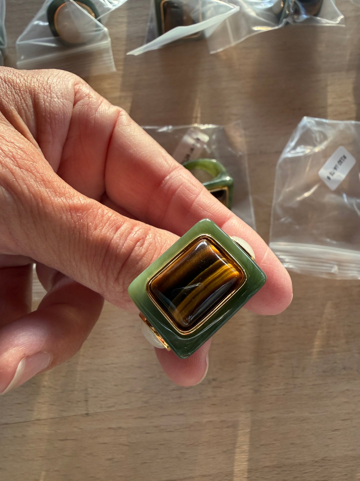 Jade Resin / Tigers Eye Ring