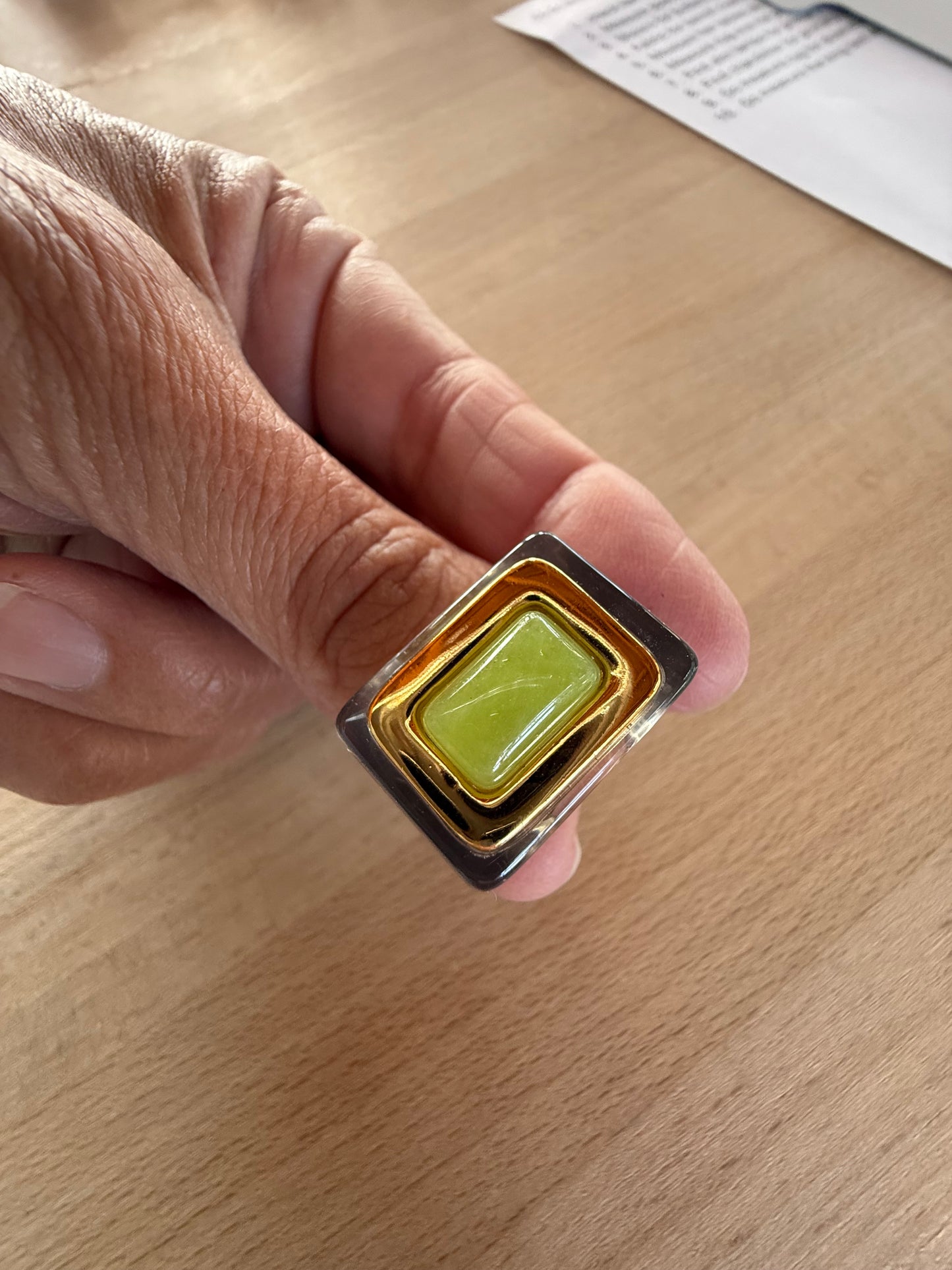 Deep Grey Resin / Lime Green Quartz Ring