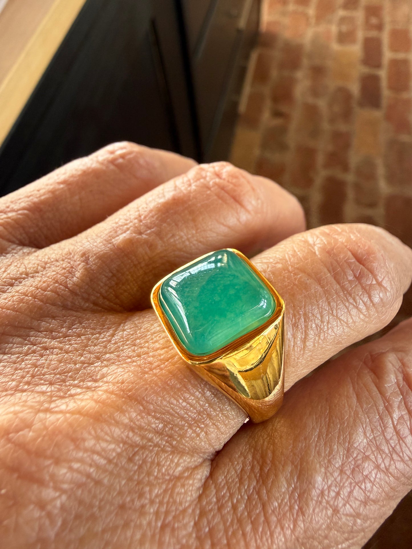 Gold / Blue Green Quartz Ring