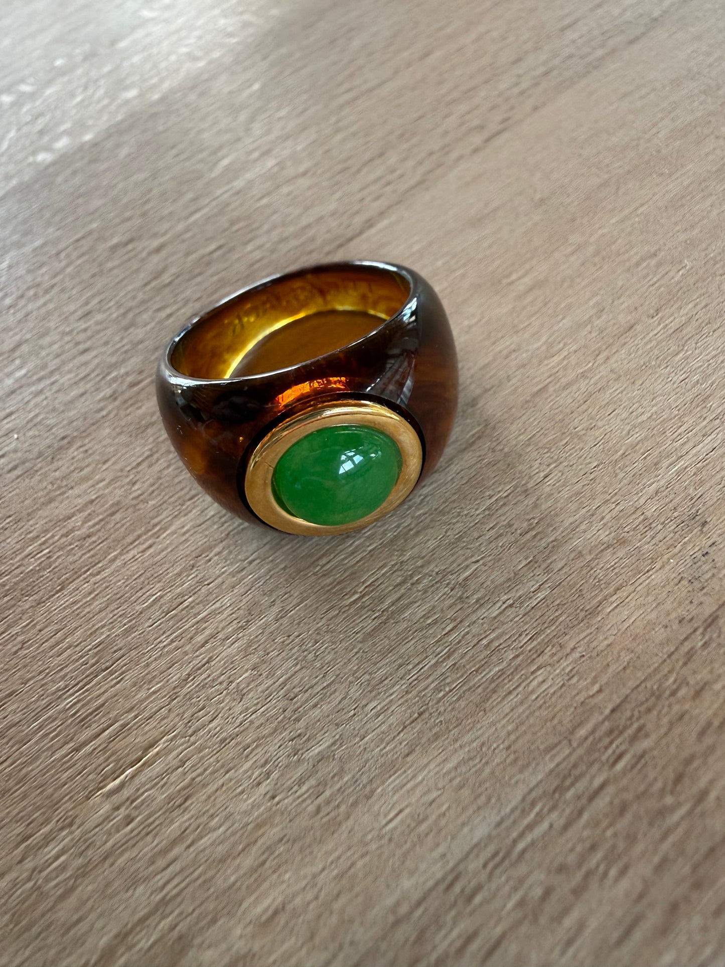 Tortoise Shell Resin / Green Quartz Ring