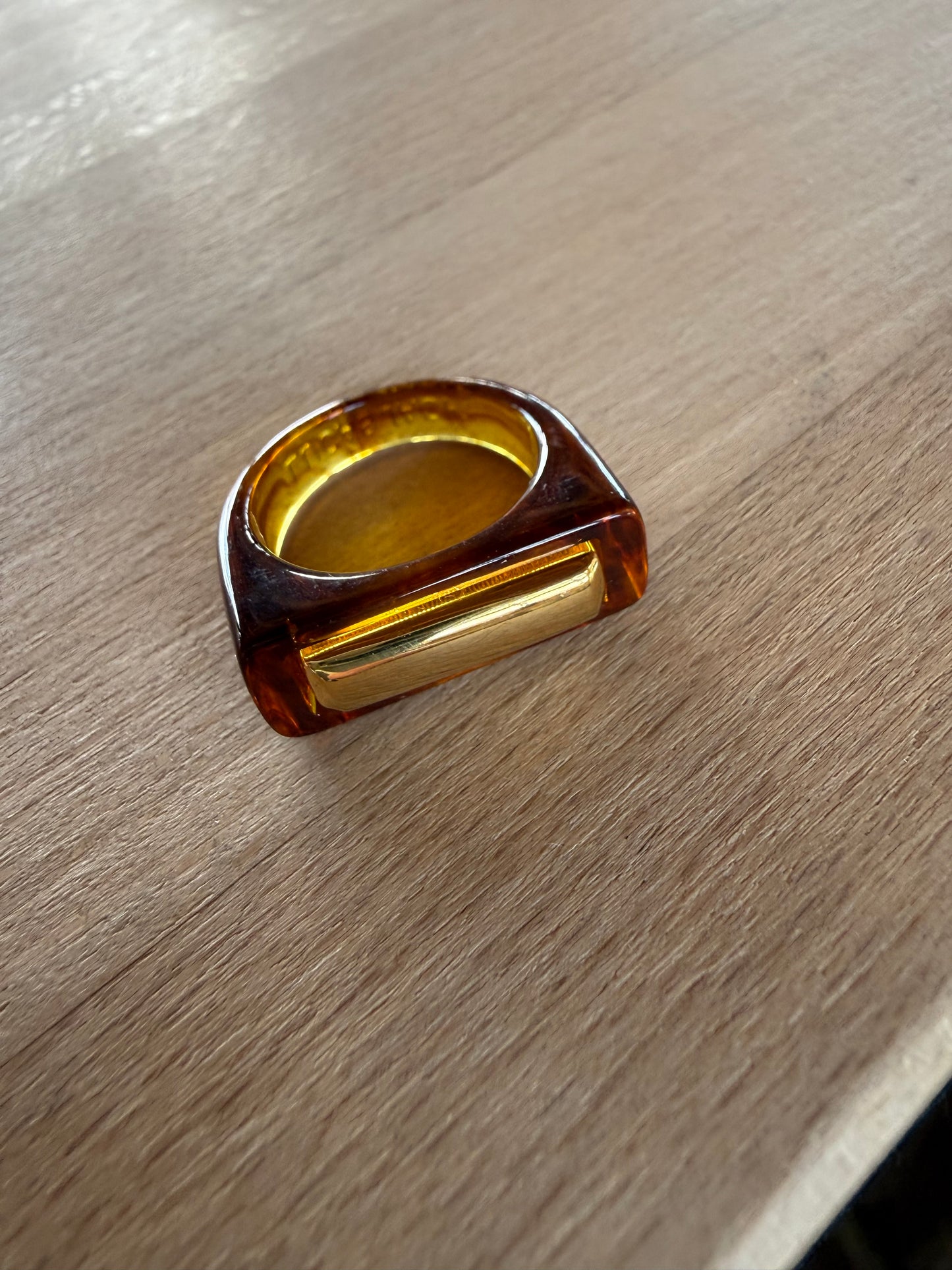 Tortoise Shell Resin / Gold Bar Ring