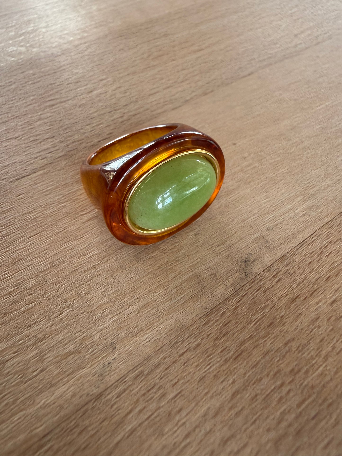 Tortoise Shell Resin / Lime Green Quartz Ring