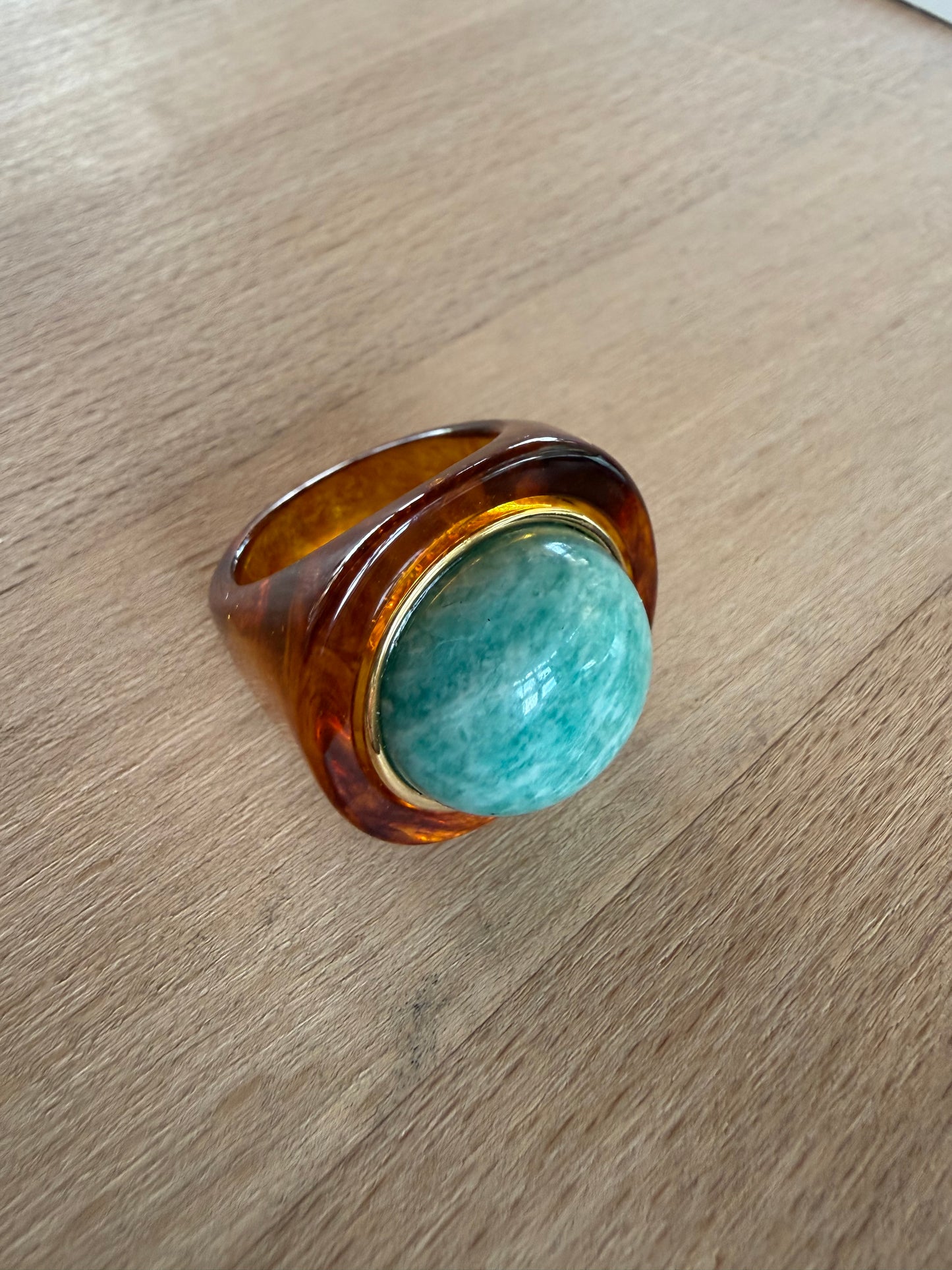 Tortoise Shell Resin / Amazonite Ring