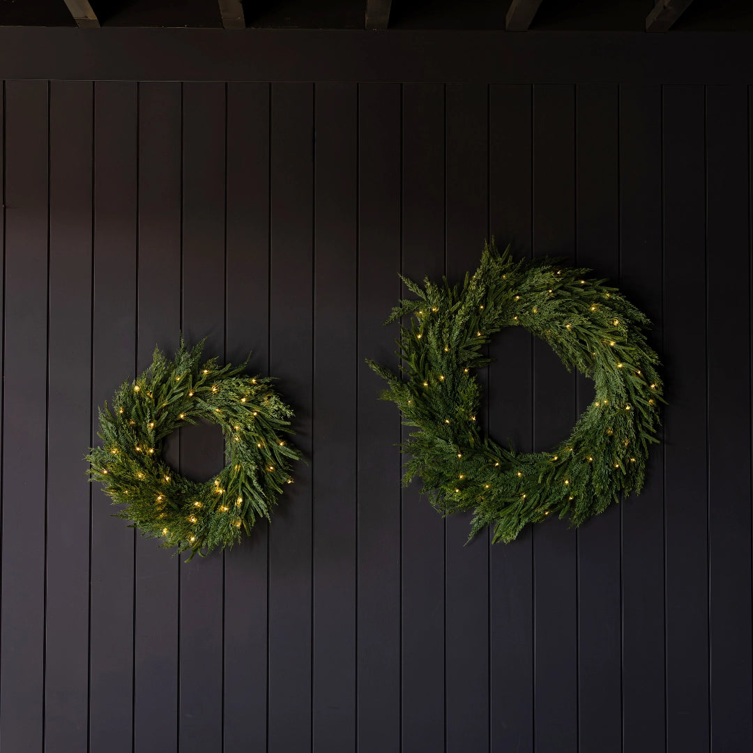 LED Norfolk & Cypress Mixed Real Touch Wreath - 24" Pre-lit