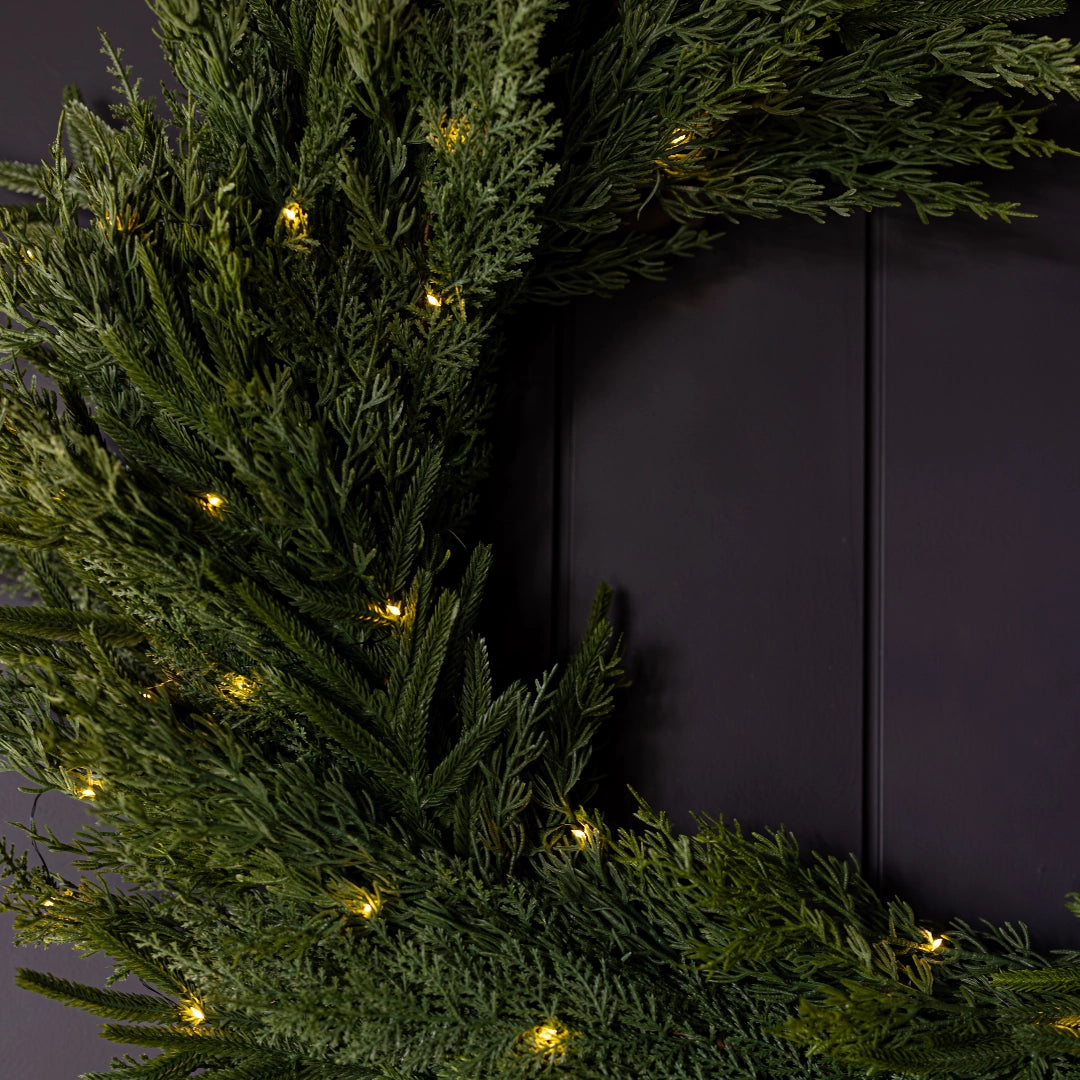 LED Norfolk & Cypress Mixed Real Touch Wreath - 24" Pre-lit