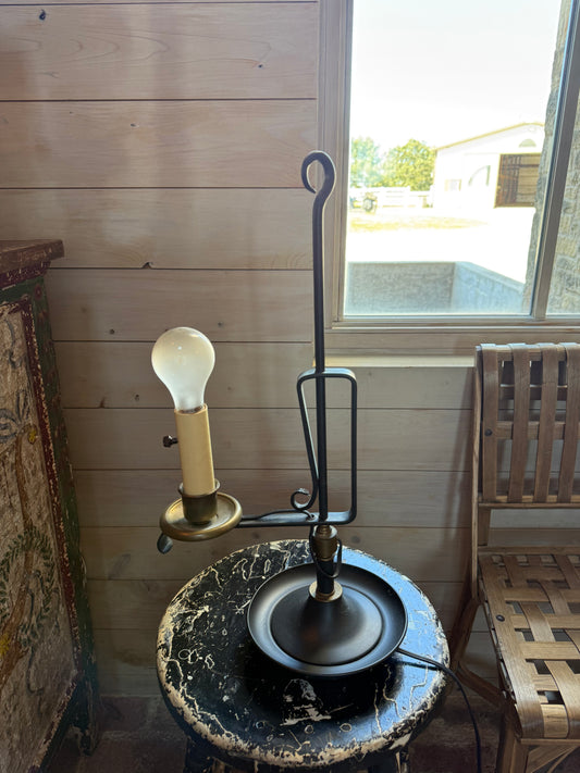 Vintage Sculptural Iron Lamp Custom Shade