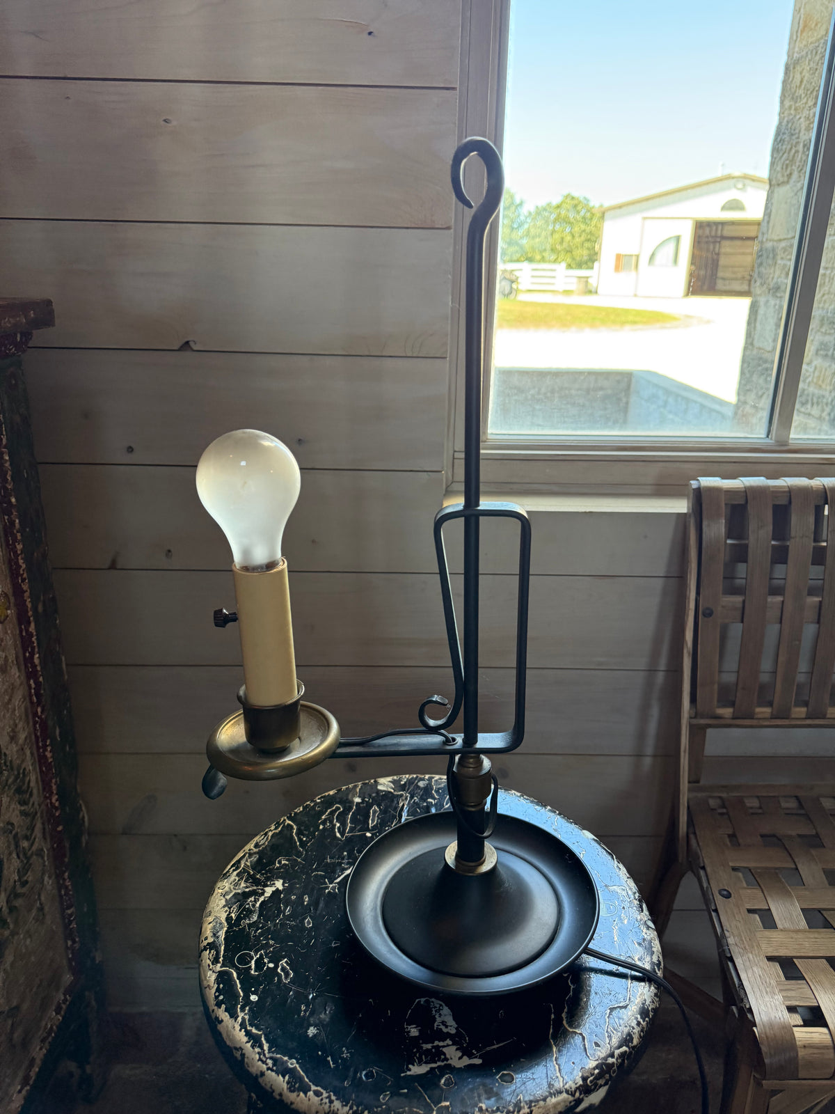 Vintage Sculptural Iron Lamp Custom Shade