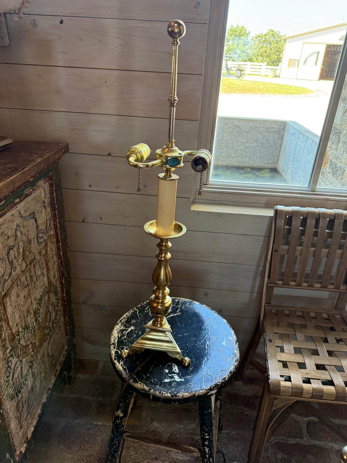 Pair of Vintage Brass Table Lamps With Custom Shades