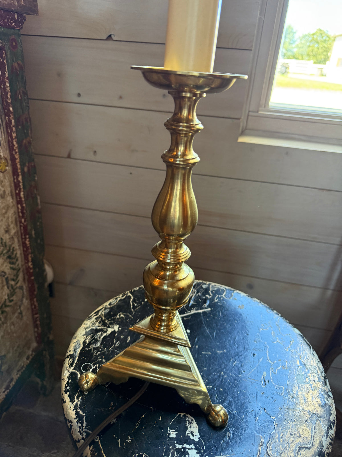 Pair of Vintage Brass Table Lamps With Custom Shades