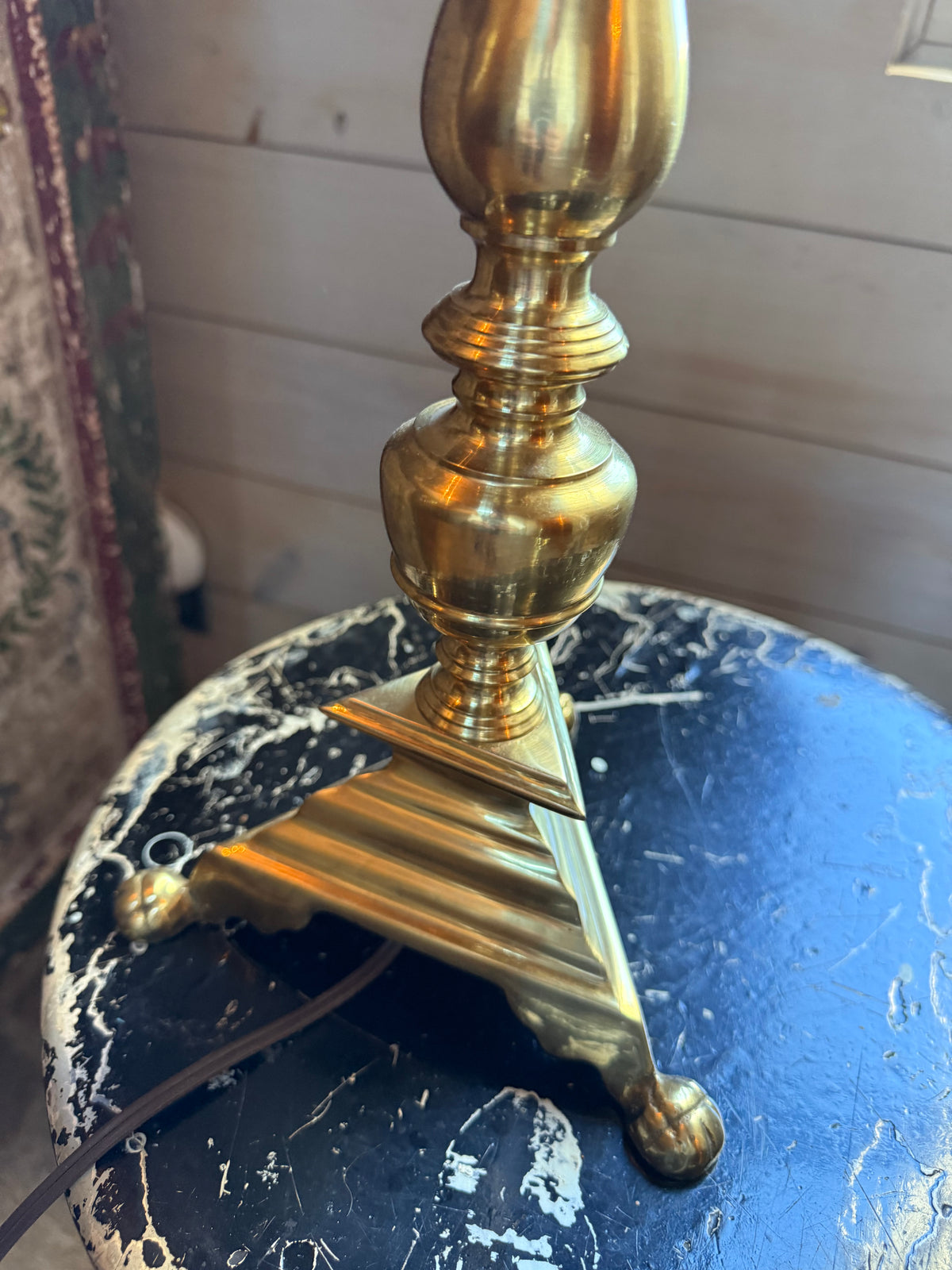 Pair of Vintage Brass Table Lamps With Custom Shades