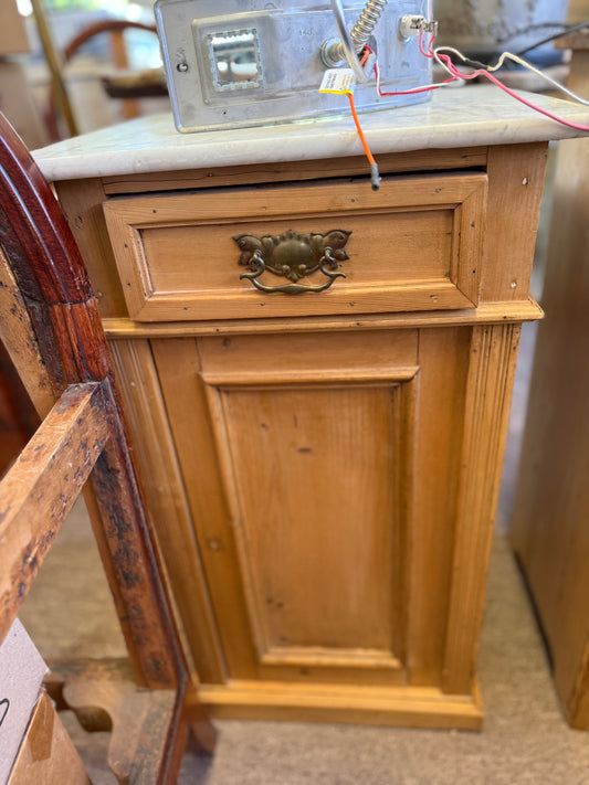Antique Pine Marble -Top Bedside Cupboard