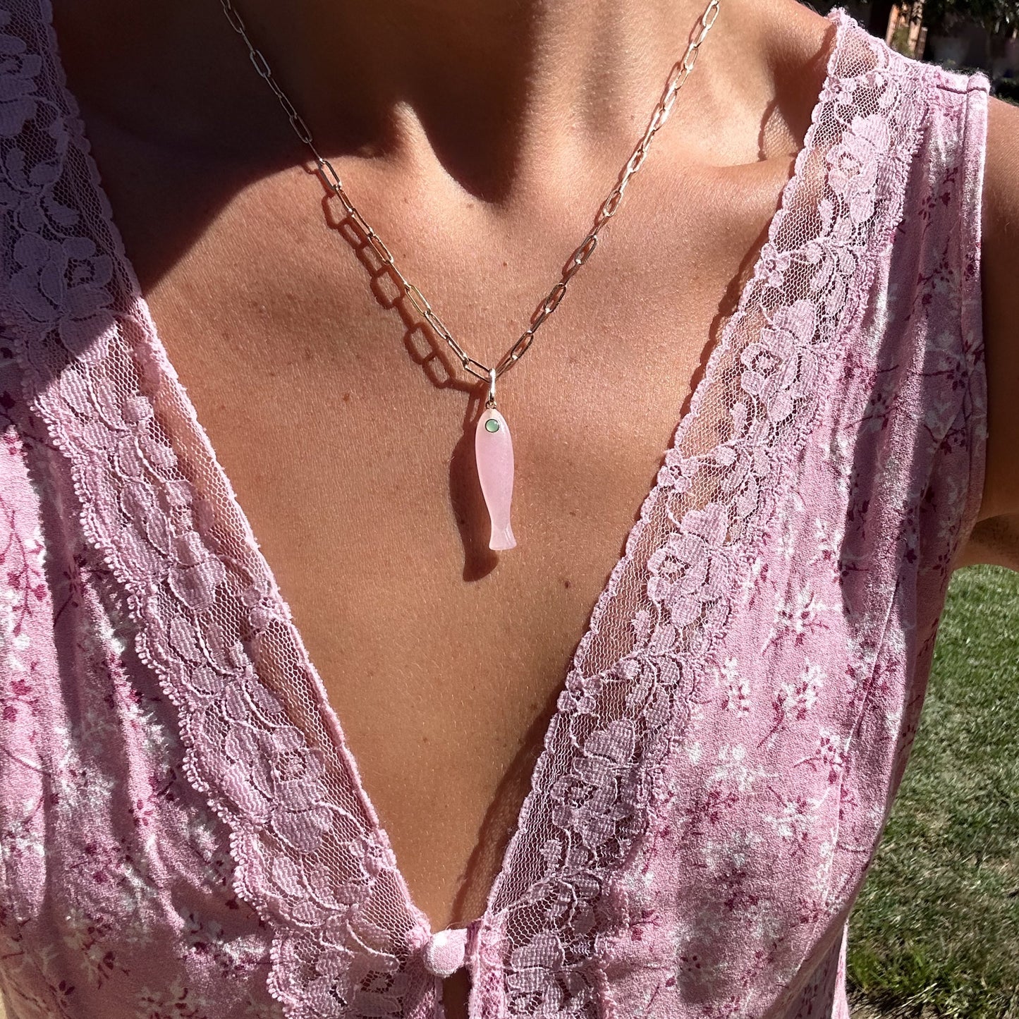 Fish Pink Jade Charm
