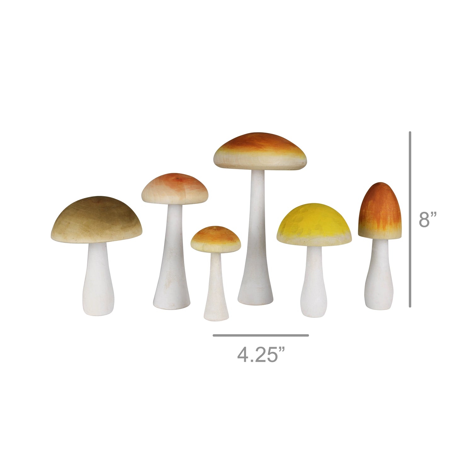 Colorful Mushrooms, Wood - Set of 6