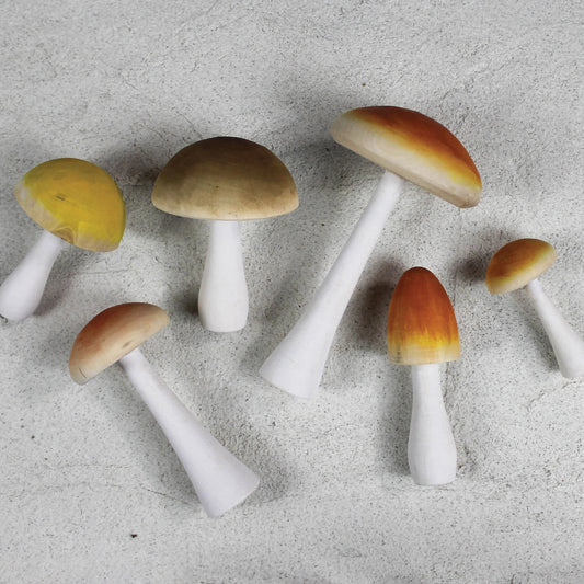 Colorful Mushrooms, Wood - Set of 6