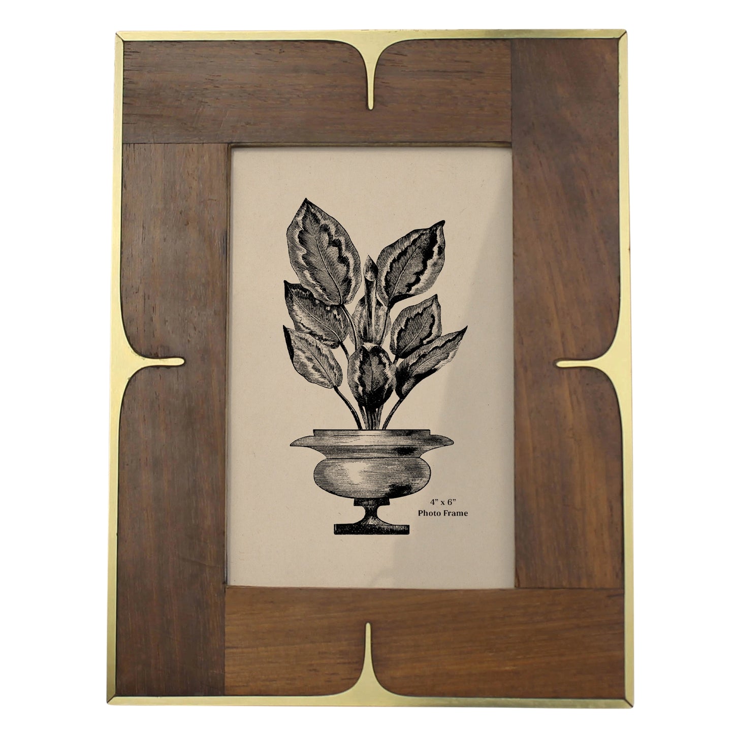 Picture Frame, Wood & Brass 4x6